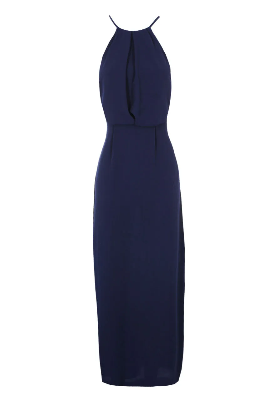 Navy Halterneck Strappy Lace Detail Maxi Dress