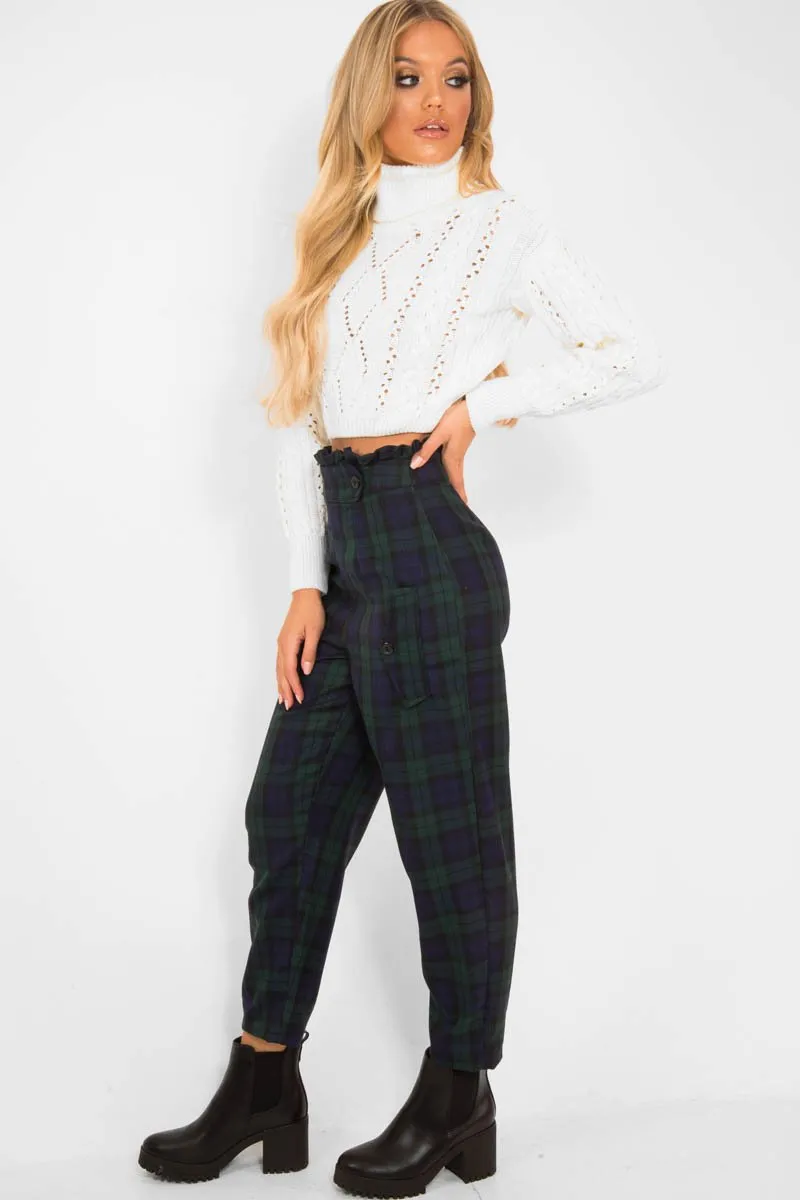 Navy Tartan Frill Detail Trousers - Bristal