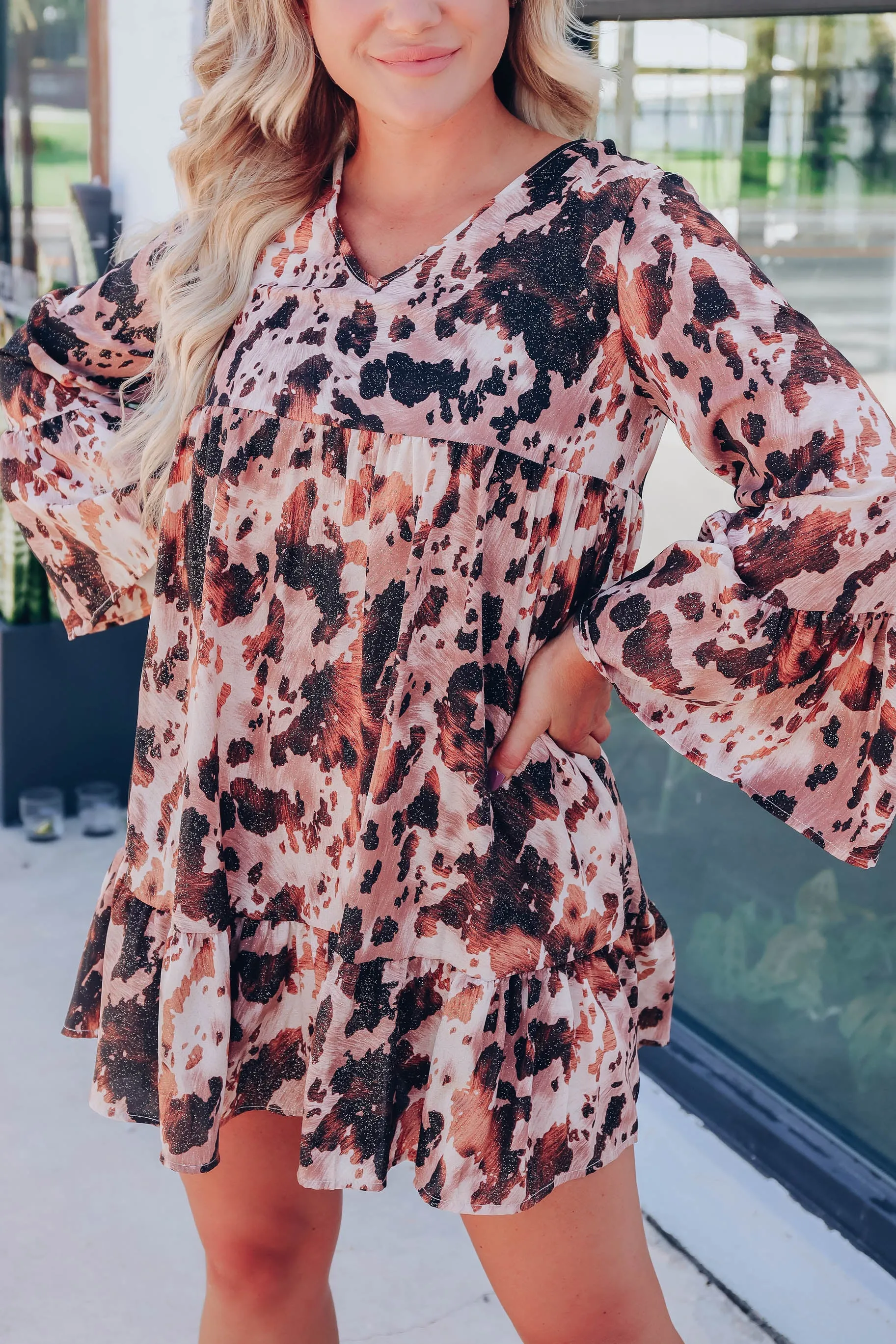 Nellie Shimmering Cow Print Dress