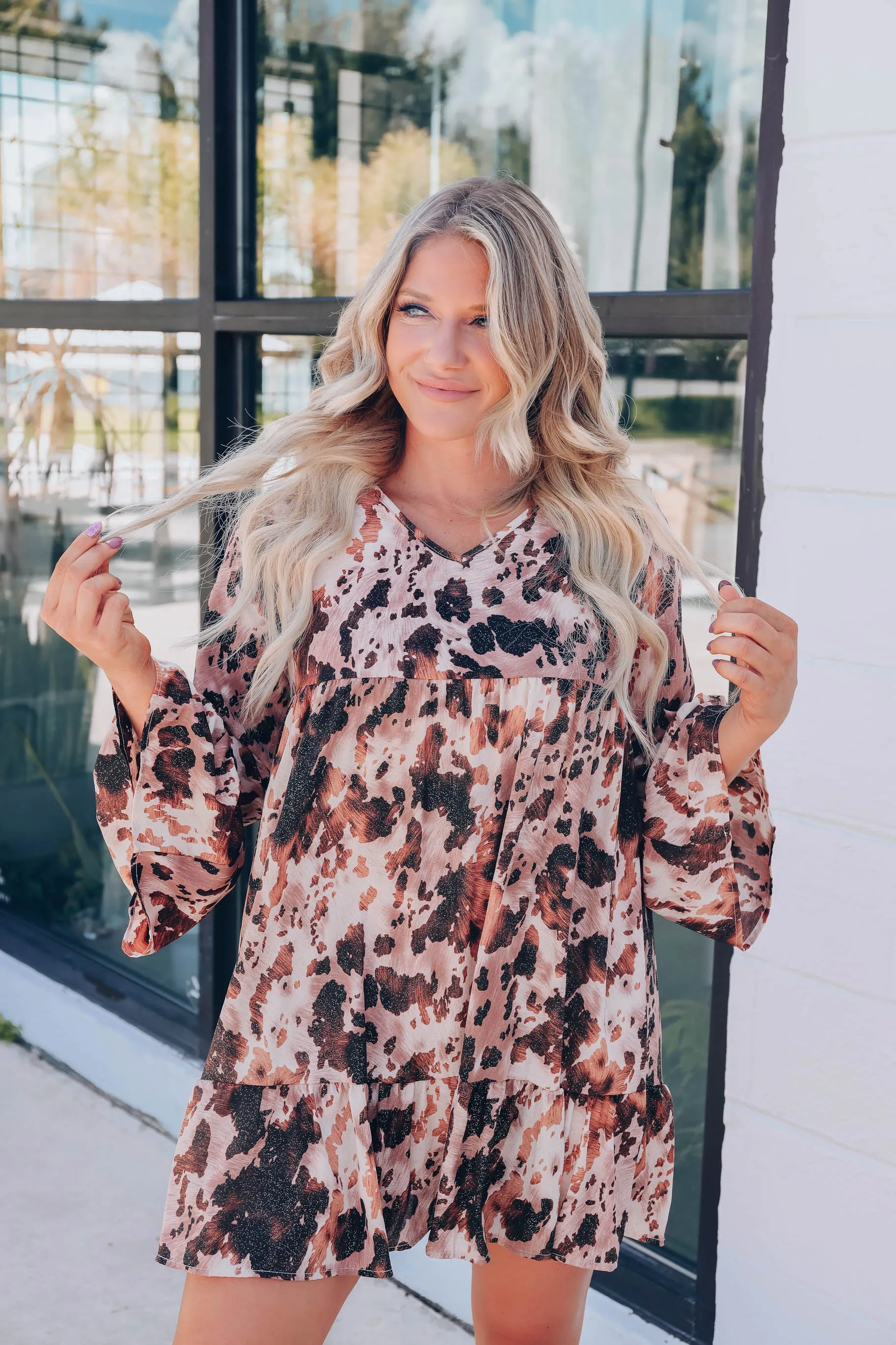 Nellie Shimmering Cow Print Dress