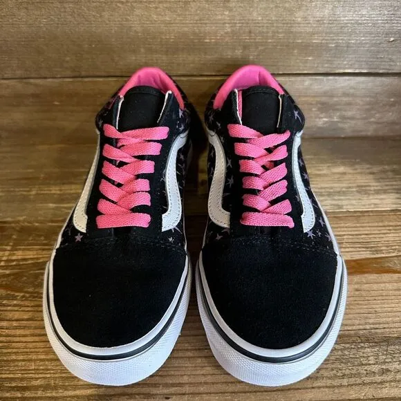 New Big Kids Vans Old Skool Black Stars Print Skate‎ Sneakers Shoes Size 3.5 Y