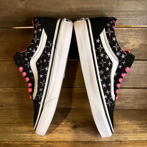 New Big Kids Vans Old Skool Black Stars Print Skate‎ Sneakers Shoes Size 3.5 Y