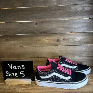 New Big Kids Vans Old Skool Black Stars Print Skate‎ Sneakers Shoes Size 3.5 Y