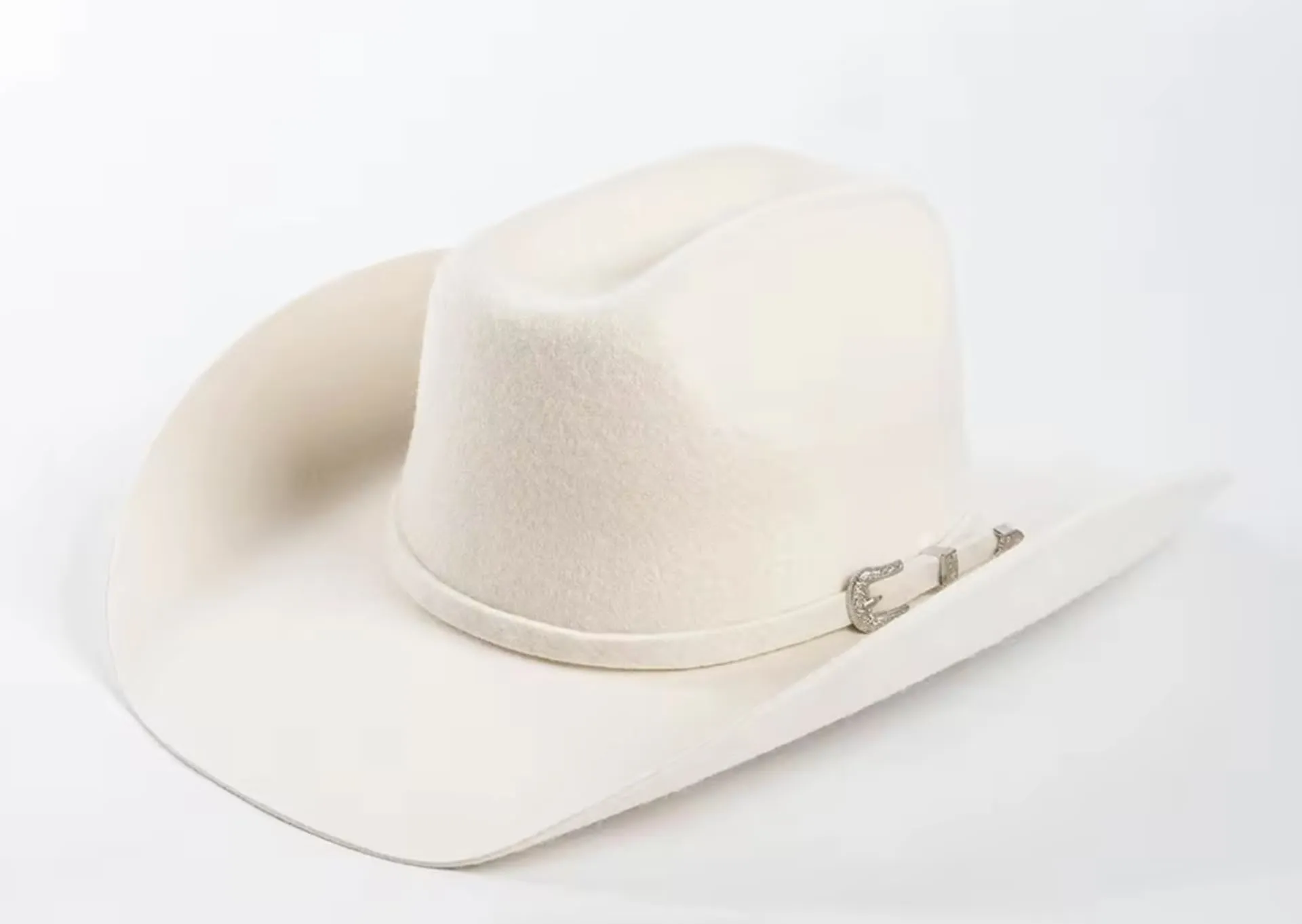 New Retails for $80 Unisex High Quality Designer Fashion 100% Wool Cowboy Solid Color Felt Western Hat, Bone