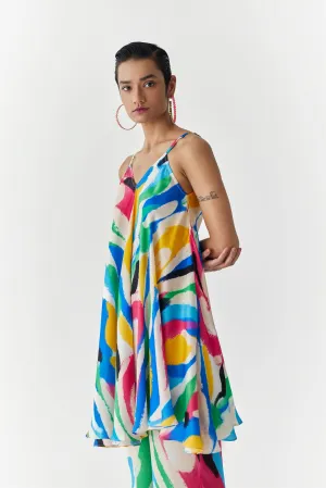 New Season Summer to Fall 2024-Co-ord Brush Stroke Kurta Pants Vegan Silk Multi Color Abstract Print-Studio Rigu-Fashion Edit Amazonico