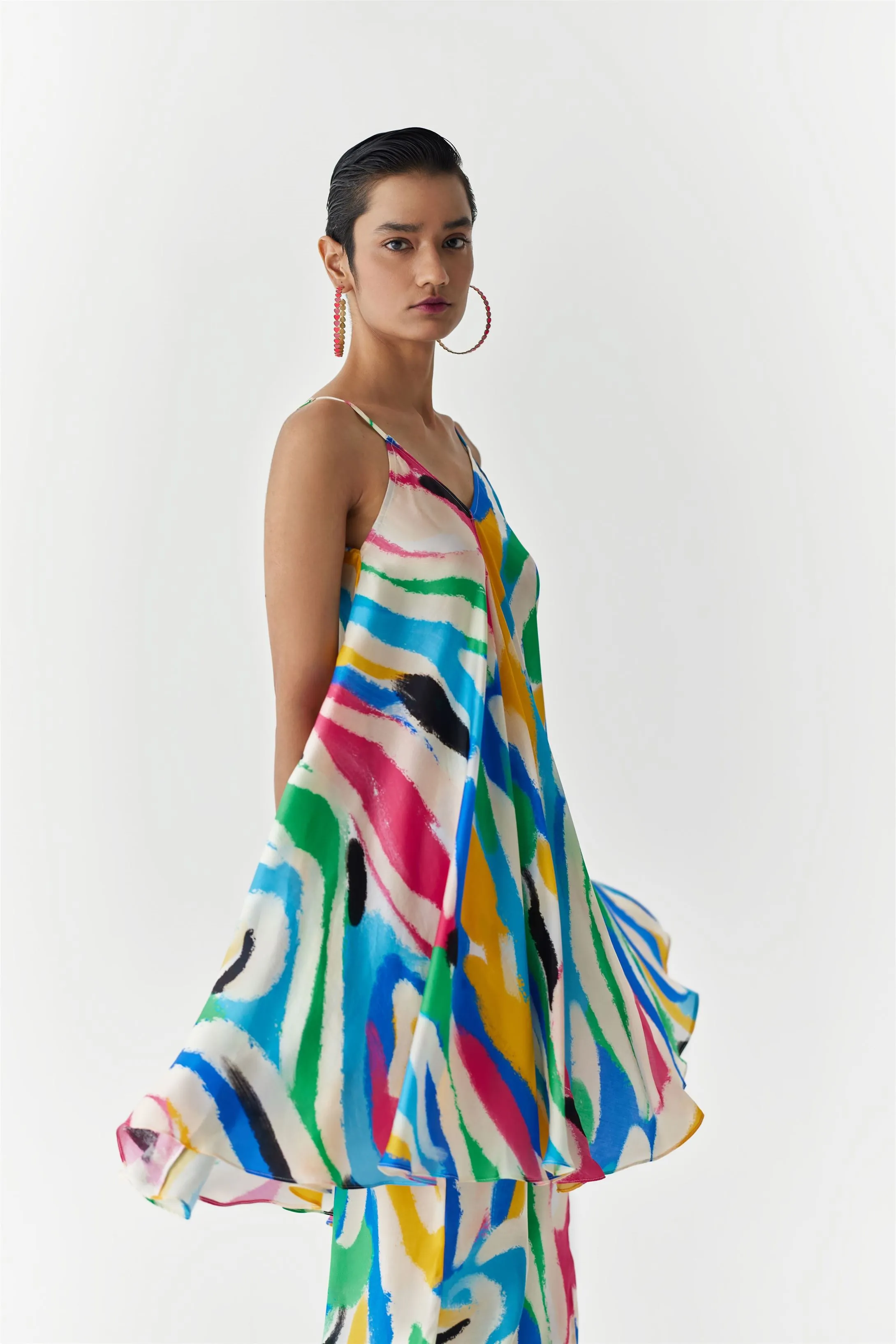 New Season Summer to Fall 2024-Co-ord Brush Stroke Kurta Pants Vegan Silk Multi Color Abstract Print-Studio Rigu-Fashion Edit Amazonico