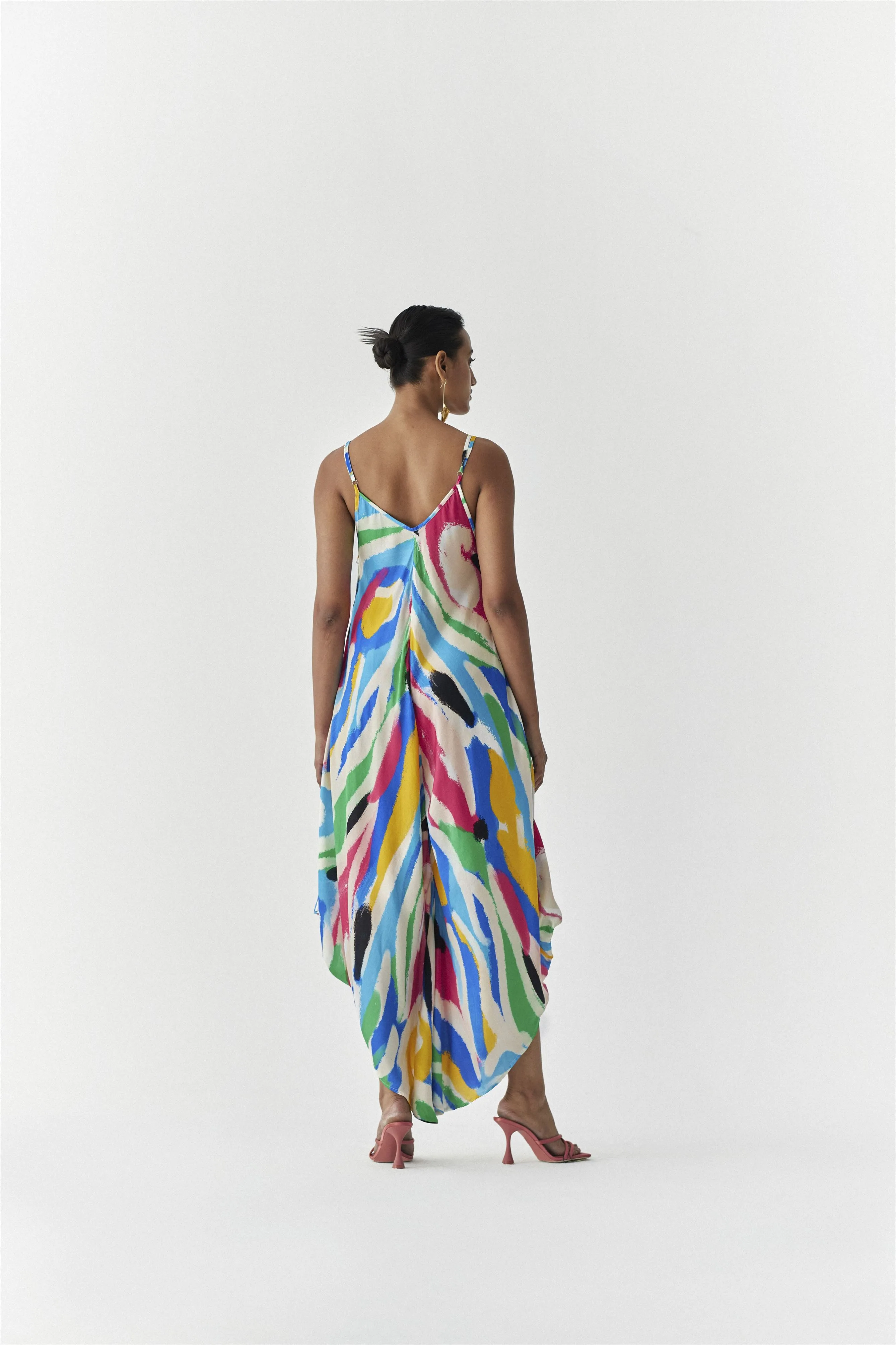 New Season Summer to Fall 2024-Jumpsuit Brushstroke Vegan Silk Multi Color Abstract Print-Studio Rigu-Fashion Edit Amazonico
