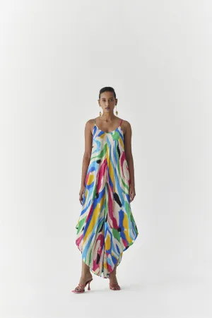 New Season Summer to Fall 2024-Jumpsuit Brushstroke Vegan Silk Multi Color Abstract Print-Studio Rigu-Fashion Edit Amazonico