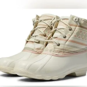 NIB Sperry Syren Gulf Playa Tan Striped Geometric Waterproof Duck Rain Boots