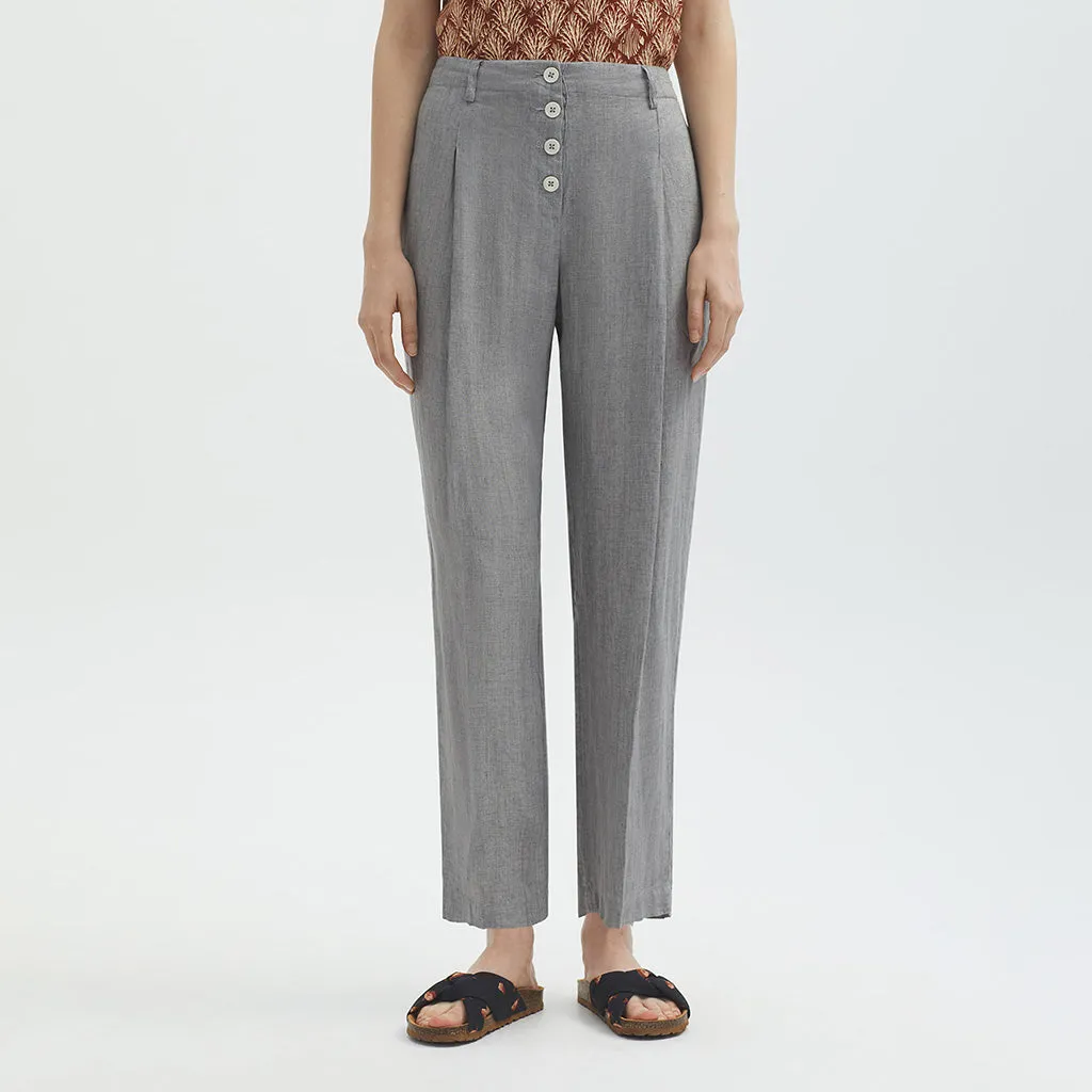 Nice Things Linen Button Pants - Grey