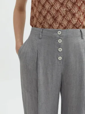 Nice Things Linen Button Pants - Grey