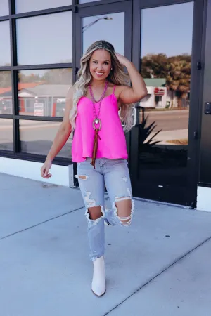 Nicole Satin Cami Top - Neon Fuchsia