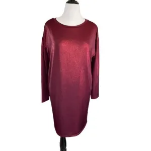 NWT ralph lauren dark red metallic jersey long sleeve lined midi dress large