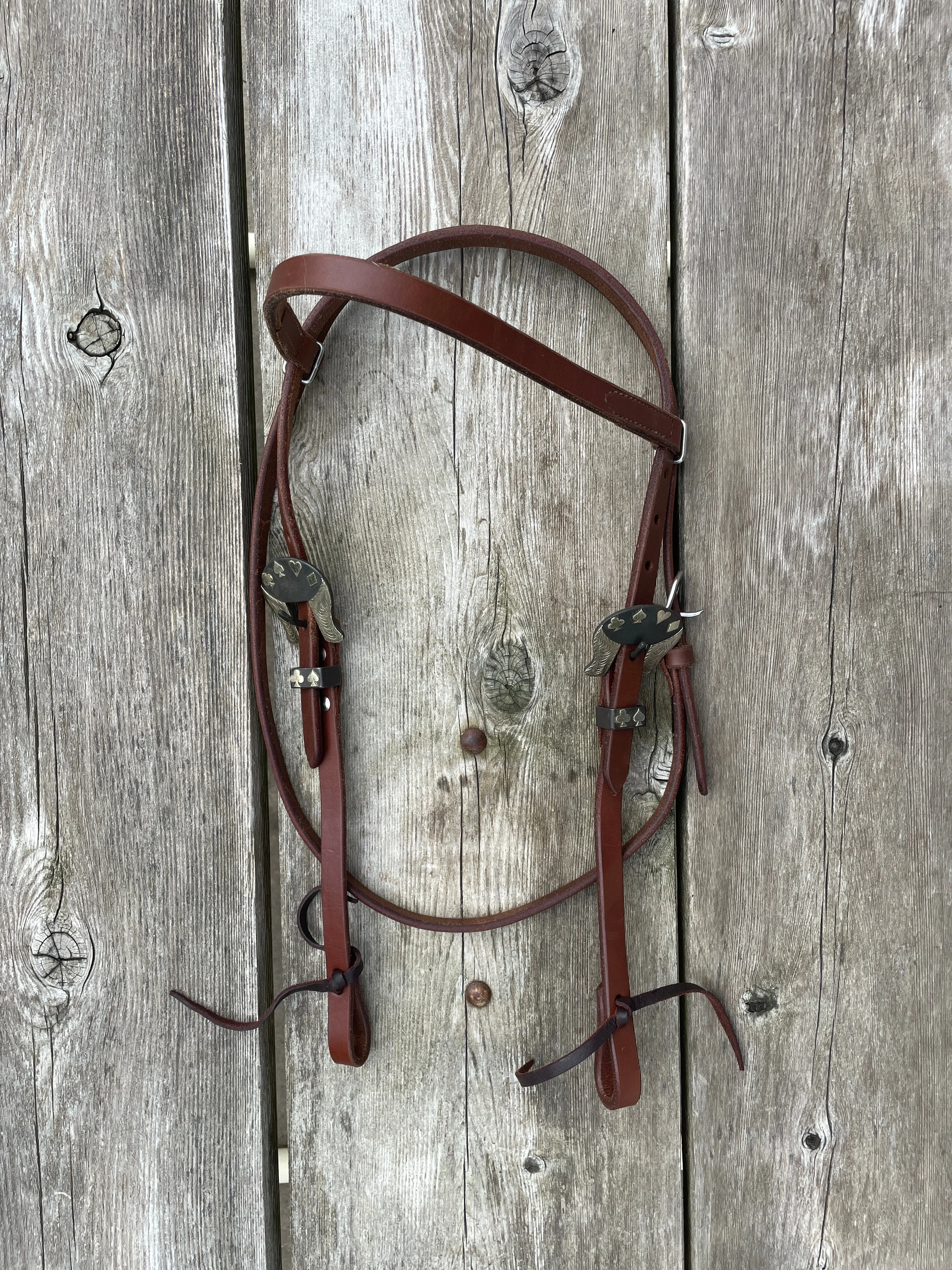 Oiled Harness Browband Headstall With Cowboy Gambler Buckle