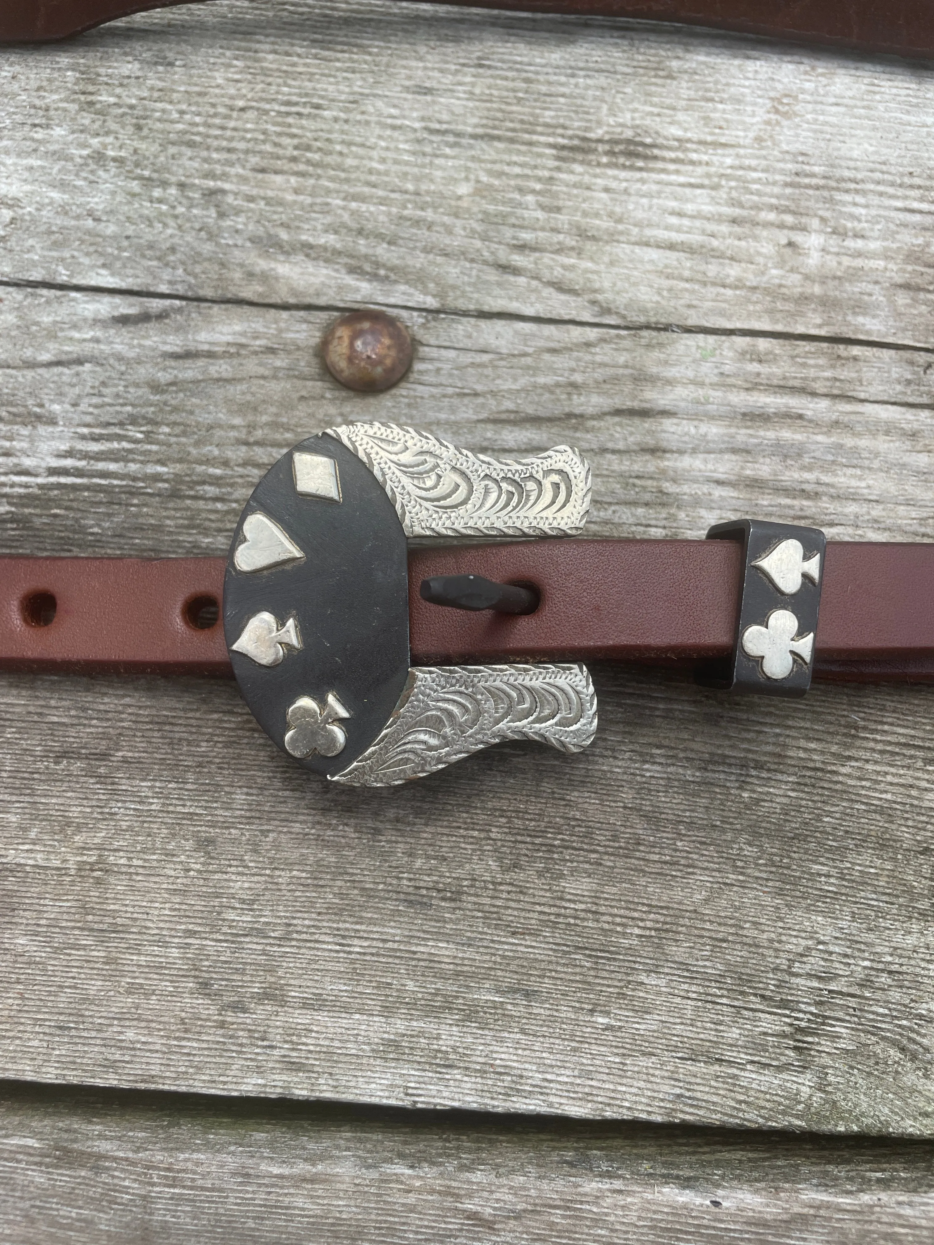 Oiled Harness Browband Headstall With Cowboy Gambler Buckle