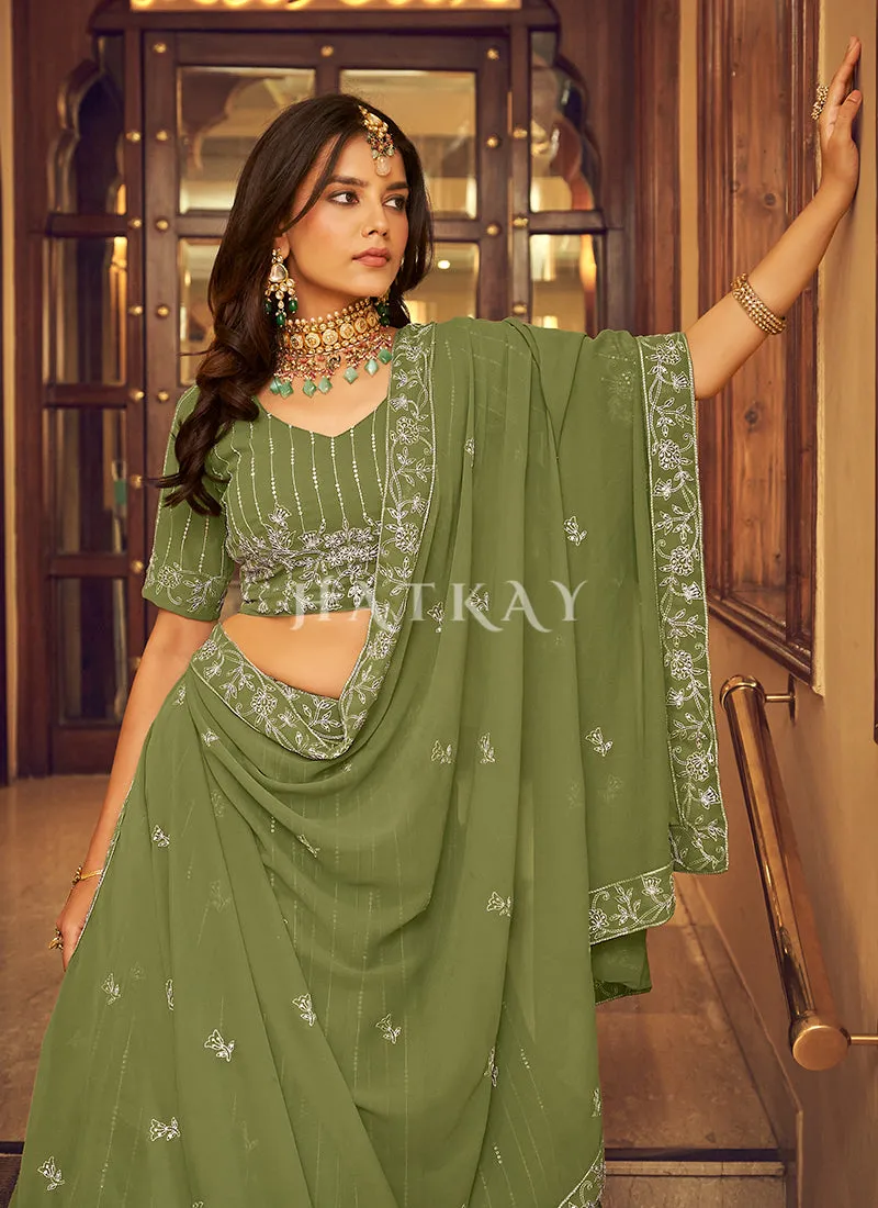 Pastel Green Zari And Sequence Georgette Embroidered Lehenga Choli