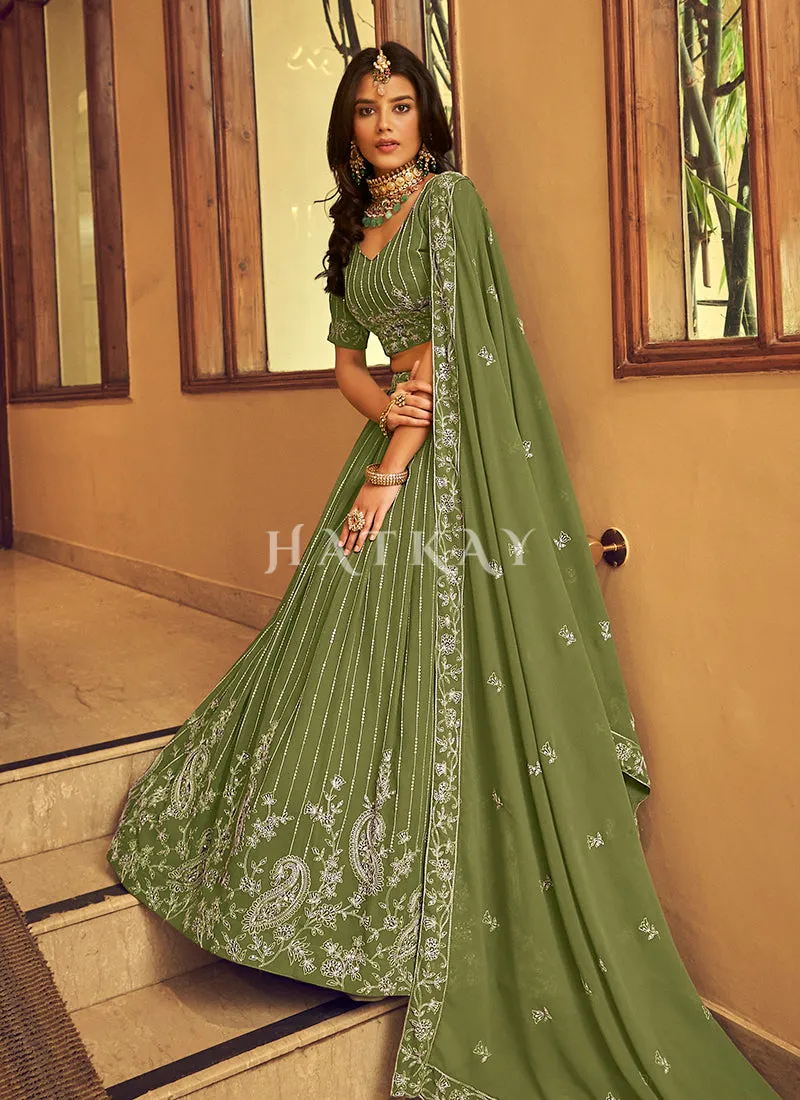 Pastel Green Zari And Sequence Georgette Embroidered Lehenga Choli