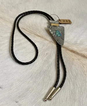 Patina Hammered Arrowhead with Turquoise Bolo Tie Statement Piece