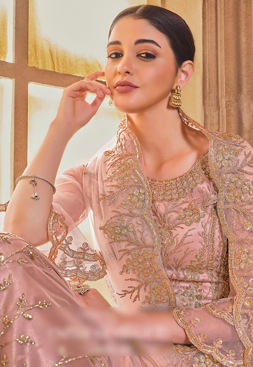 Peach Embroidered Lehenga Choli