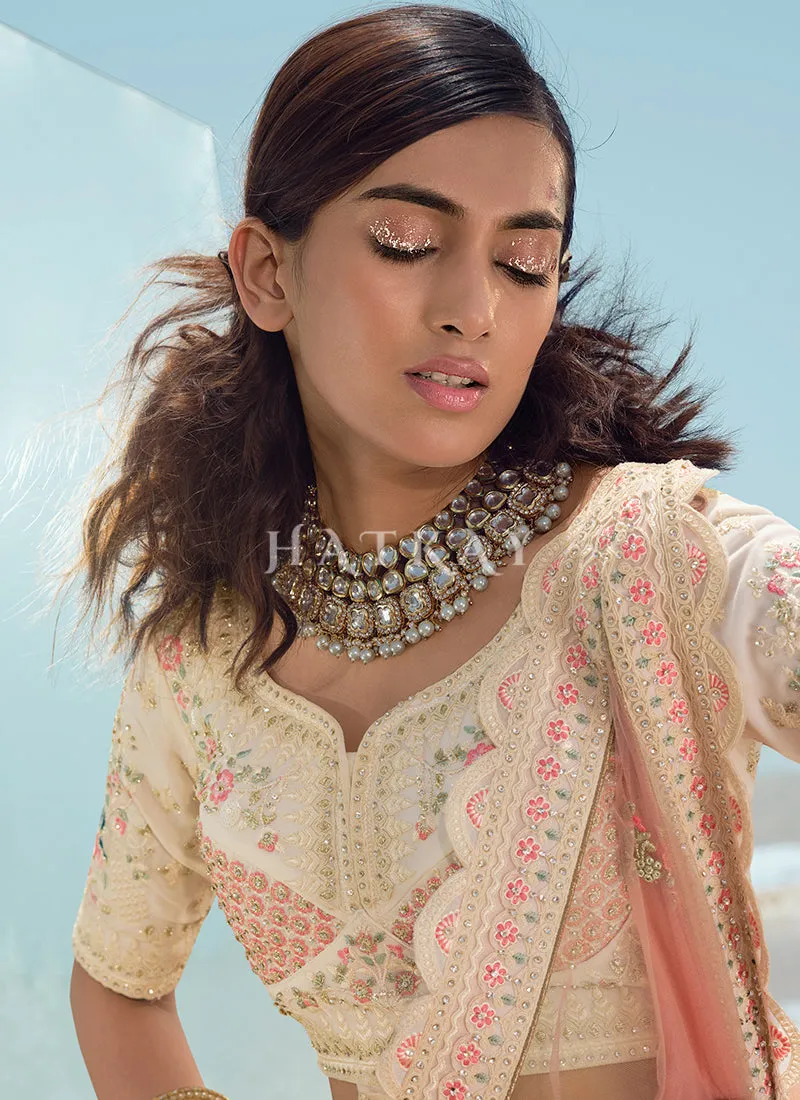 Pearl White Zarkan Embroidered Designer Lehenga Choli