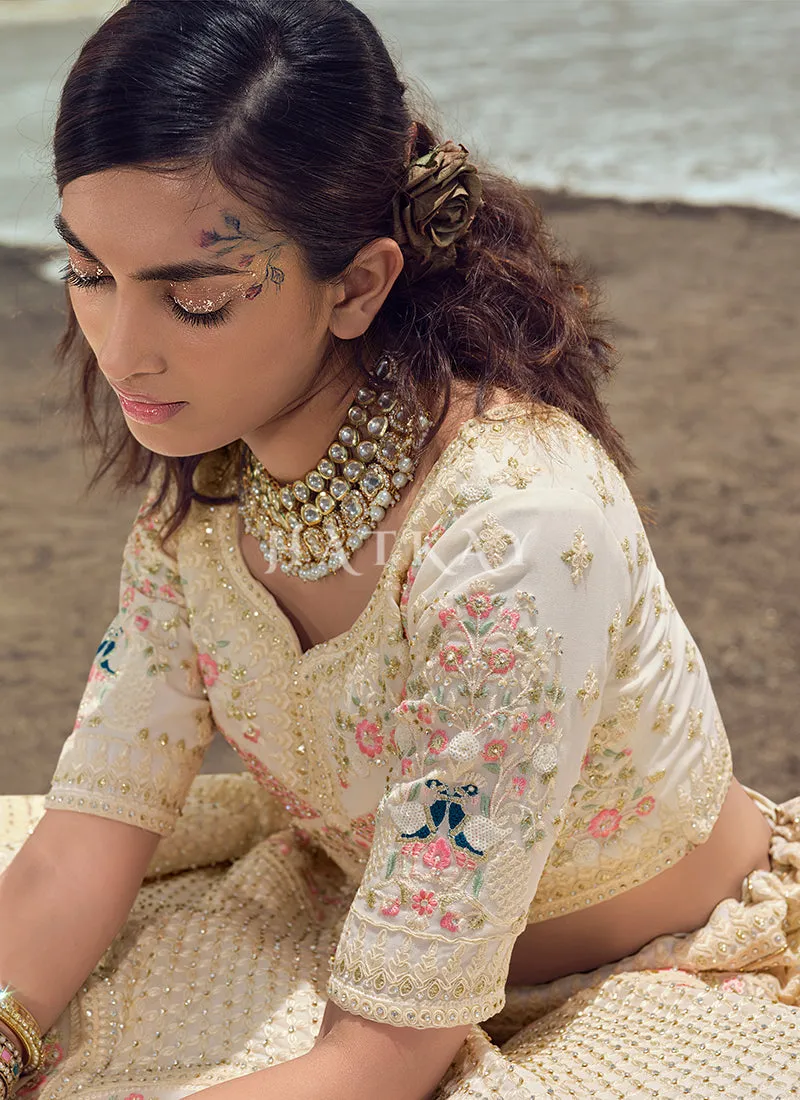 Pearl White Zarkan Embroidered Designer Lehenga Choli