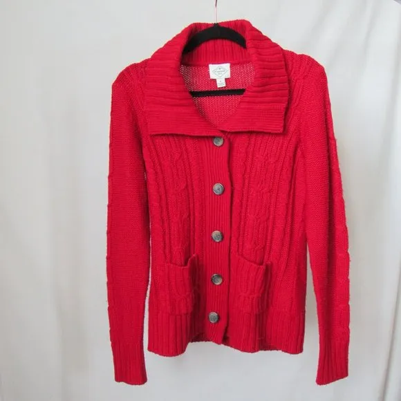 Perfect Vintage 90s Essential Red Knit Cardigan Sweater by St.John’s Bay Size-M