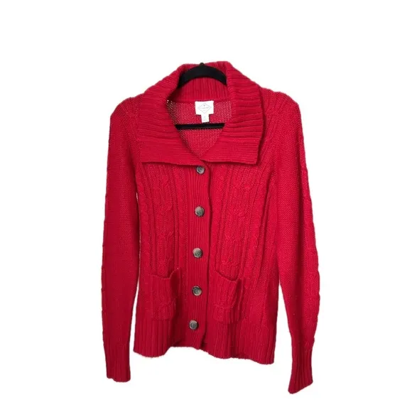Perfect Vintage 90s Essential Red Knit Cardigan Sweater by St.John’s Bay Size-M