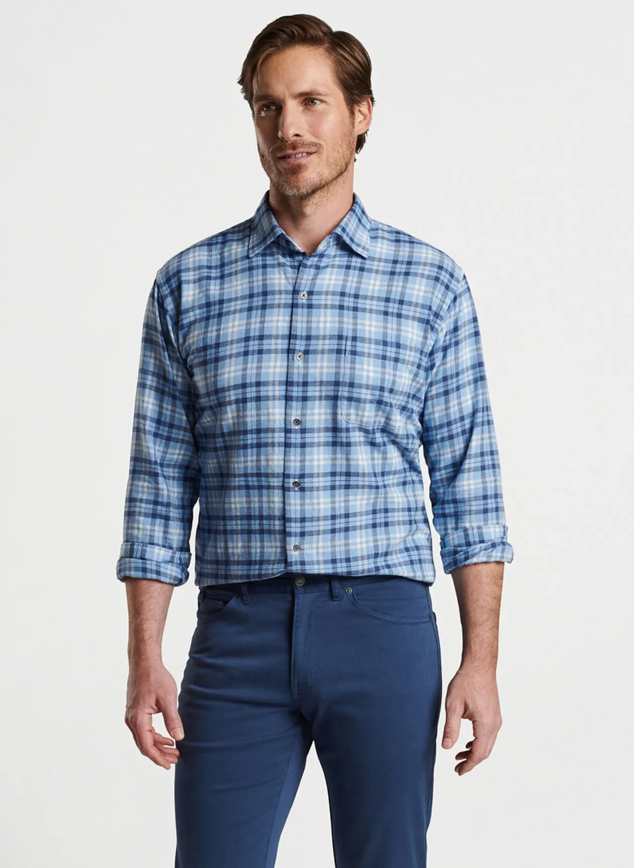 Peter Millar Mens Stone Lake Cotton Sport Shirt - COTTAGE BLUE