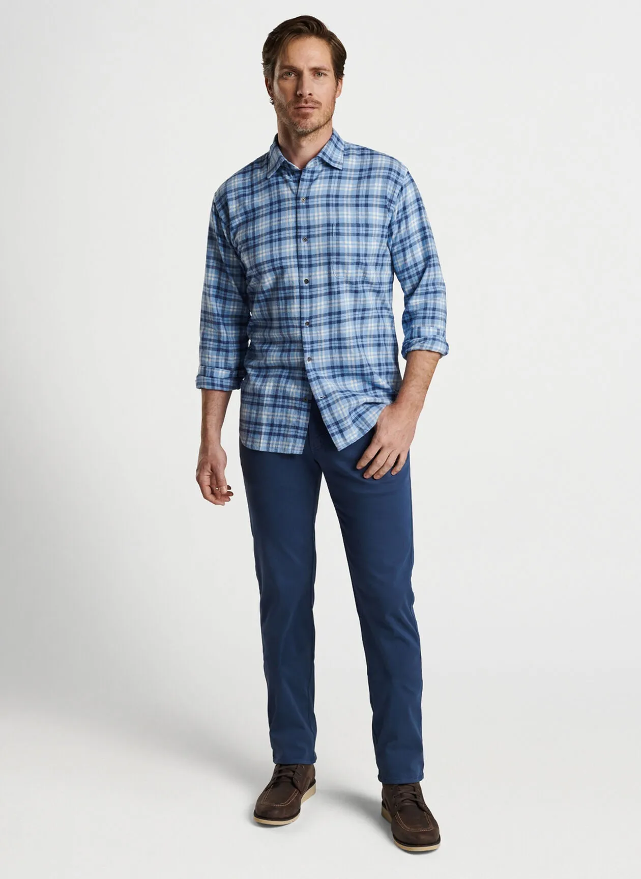 Peter Millar Mens Stone Lake Cotton Sport Shirt - COTTAGE BLUE