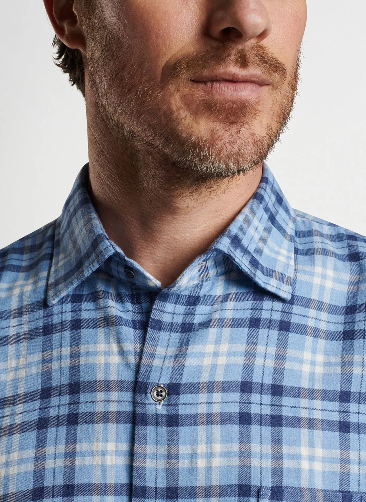 Peter Millar Mens Stone Lake Cotton Sport Shirt - COTTAGE BLUE