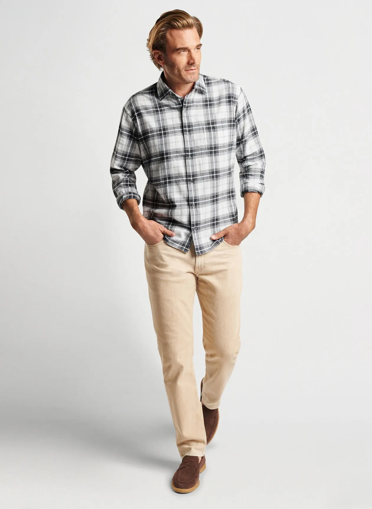 Peter Millar Mens Whitecliff Cotton Sport Shirt - WINTER IVORY
