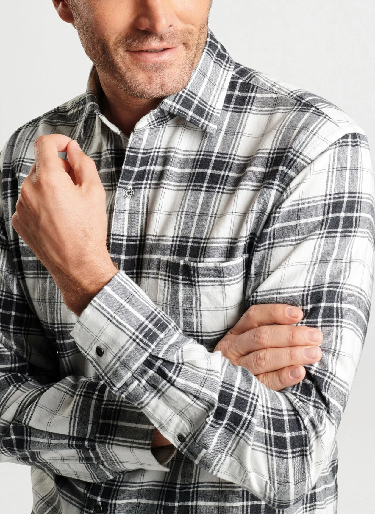 Peter Millar Mens Whitecliff Cotton Sport Shirt - WINTER IVORY