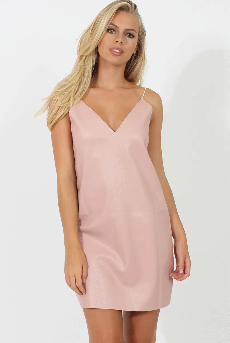 Pink & White Faux Leather Cami Dress - Monica