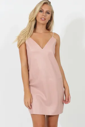Pink & White Faux Leather Cami Dress - Monica