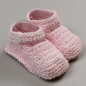 Pink Baby Knitted Booties with Strap - Newborn to 6 months