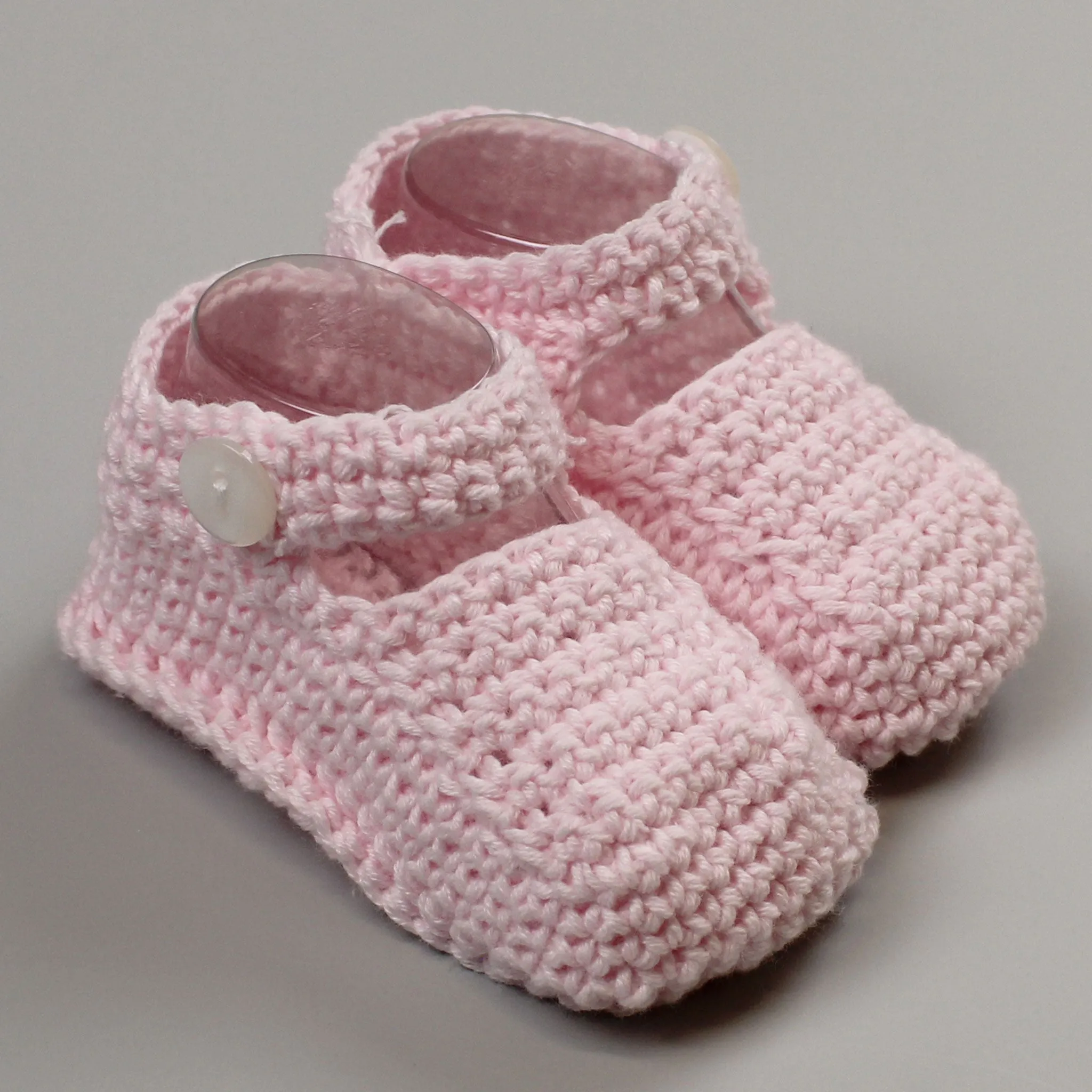 Pink Baby Knitted Booties with Strap - Newborn to 6 months