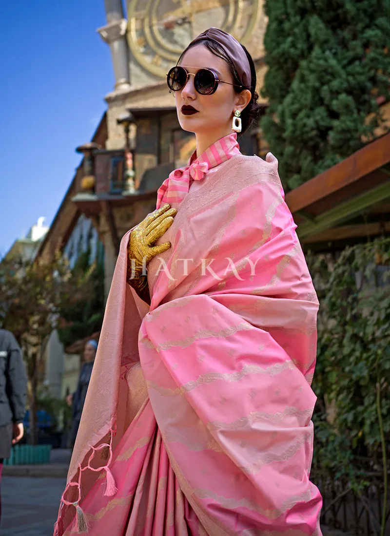 Pink Beige Printed Silk Saree
