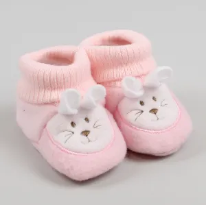 Pink Booties - with embroidered bunny - Newborn to 6 months