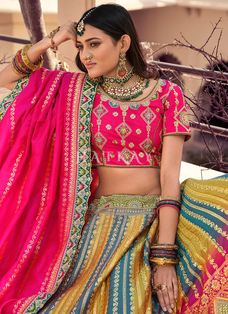 Pink Multi Traditional Embroidered Wedding Lehenga Choli