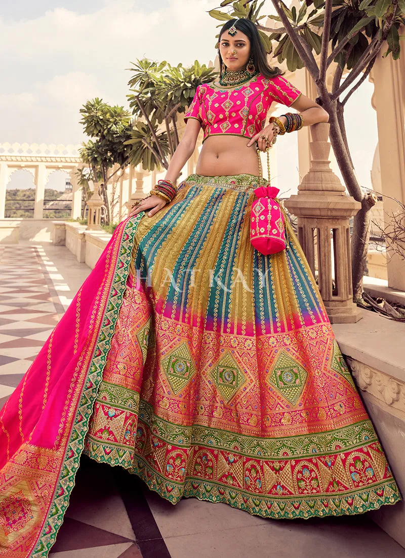 Pink Multi Traditional Embroidered Wedding Lehenga Choli