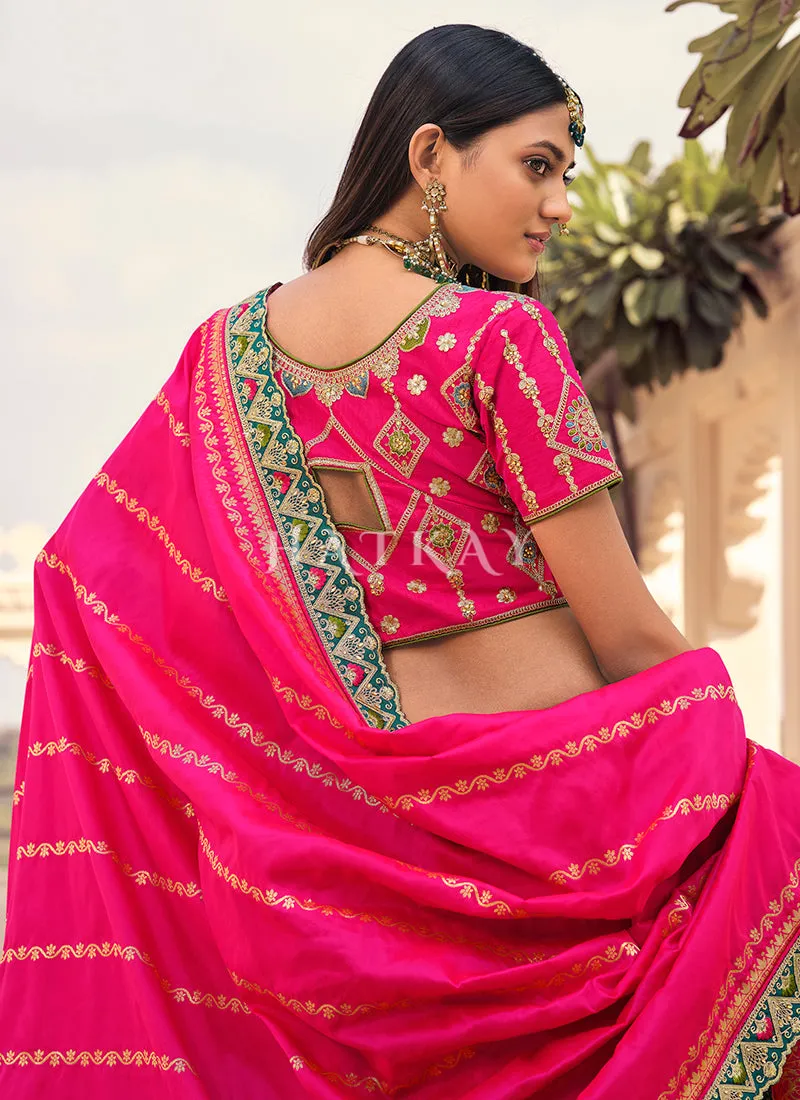 Pink Multi Traditional Embroidered Wedding Lehenga Choli