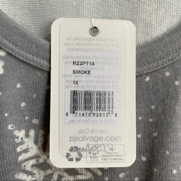 PJ Salvage Smoke Snowflake Peachy Jersey Pajamas Size 1X