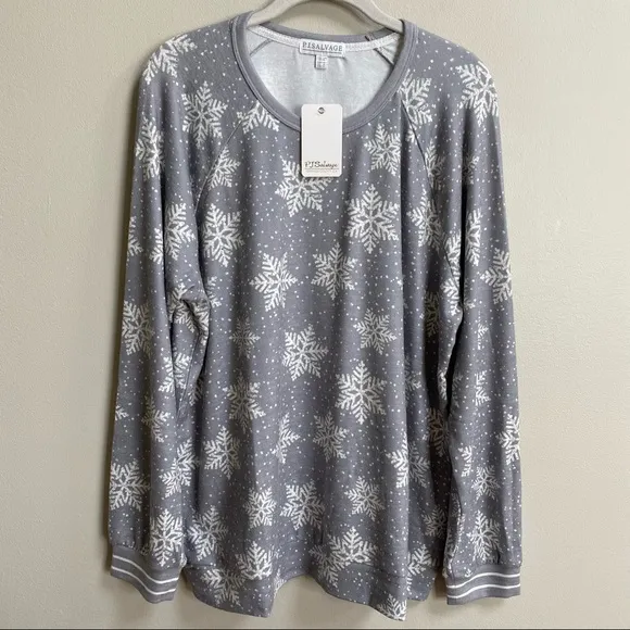 PJ Salvage Smoke Snowflake Peachy Jersey Pajamas Size 1X