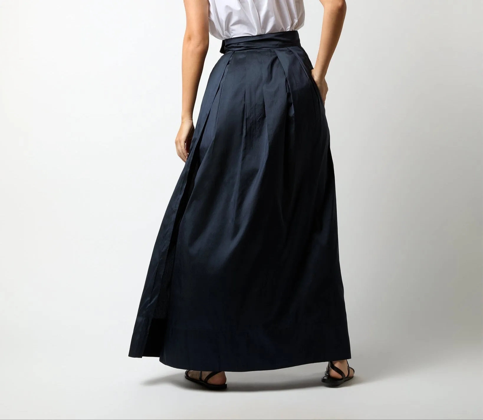Pleated Wrap Skirt Navy