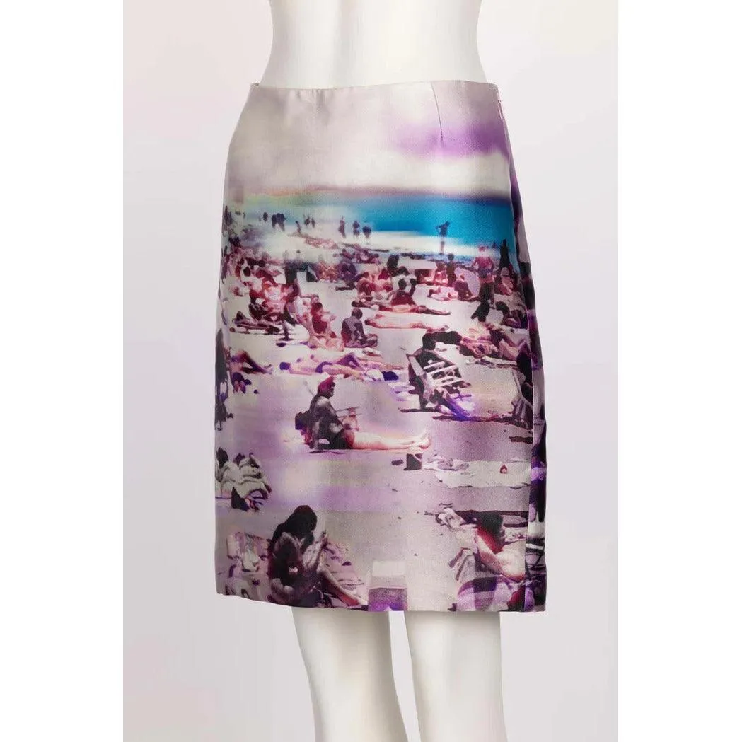 PRADA Silk Beach Scene Print Skirt Spring 2010 | 38 IT