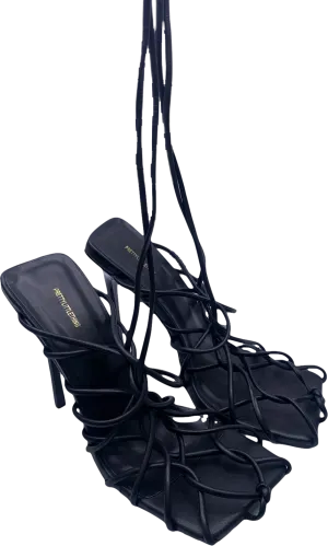 PrettyLittleThing Black Caged Strappy Lace Up Heels UK 6 EU 39 👠