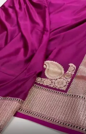 Pure Mashru Silver Zari Satin Silk Dark Magenta Saree