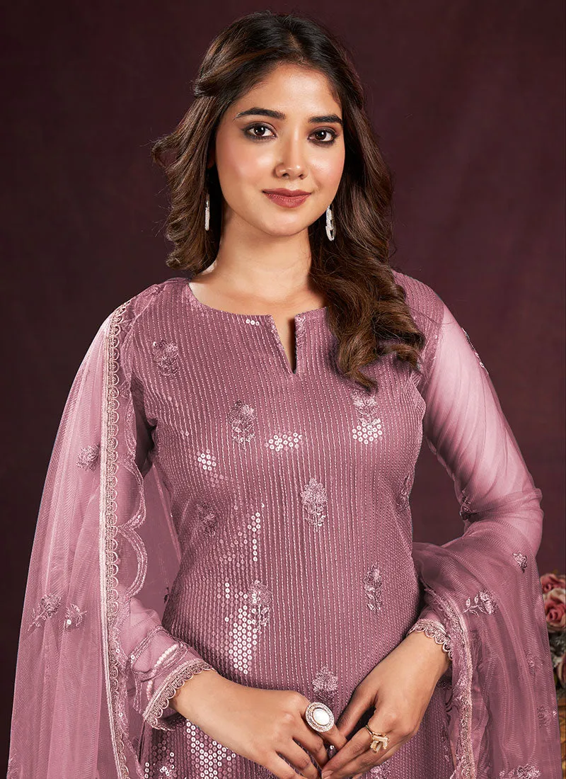 Purple Sequence Embroidery Pant Style Suit