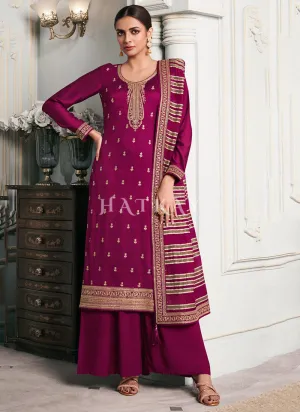 Rani Pink Embroidered Palazzo Style Suit