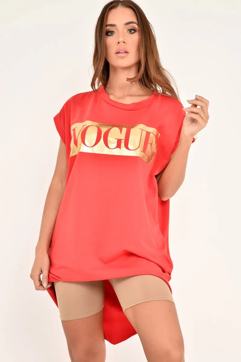 Red Gold Vogue Slogan Oversized T-shirt - Breah